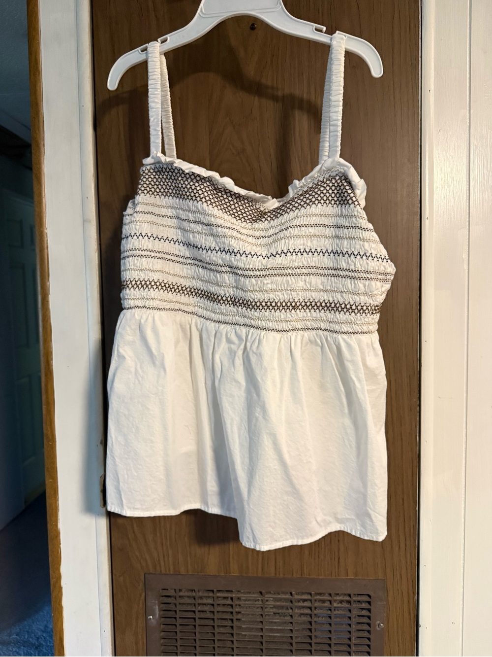 Old Navy White Smocked Camisole with Black Stripe Accents